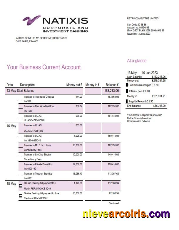 Natixis Algerie bank proof of address bank statement template in